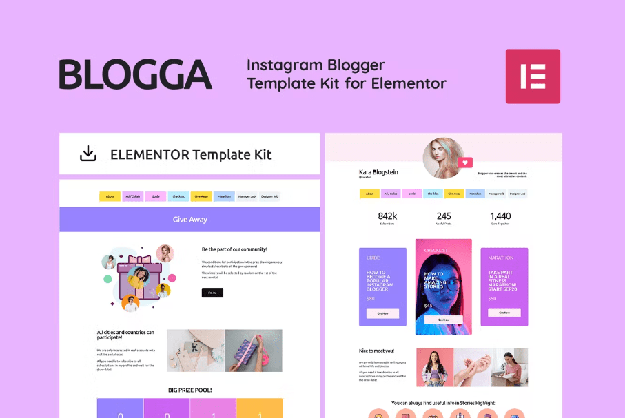 BLOGGA – Instagram Blogger Elementor Template Kit