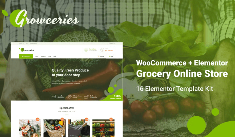 Growceries – Food & Grocery Store Elementor Template Kit