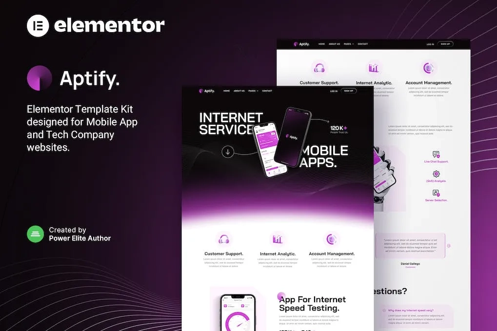 aptify mobile app landing page tech company elementor template kit 651428f56ec5a