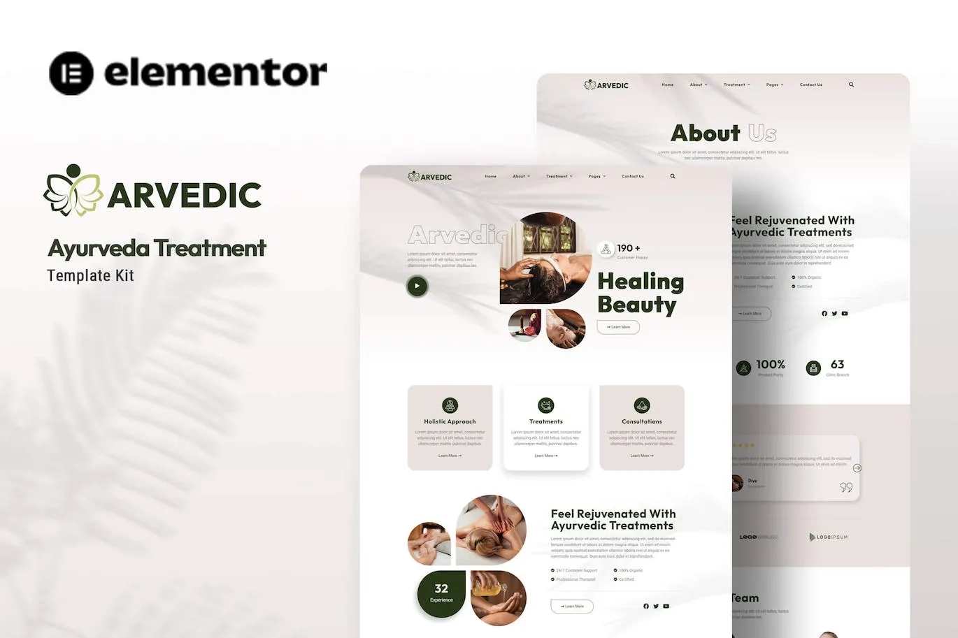 arvedic beauty treatment elementor template kit 65147a350d575