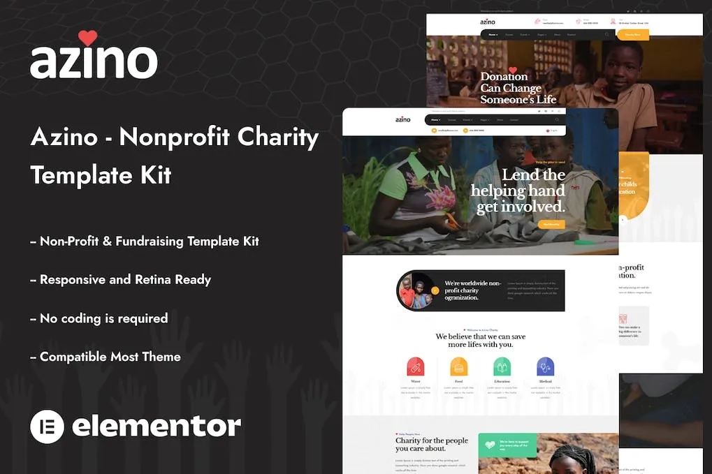 azino nonprofit charity elementor template kit 65142977791b5