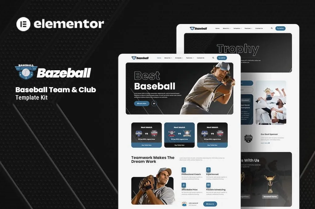 bazeball sports team elementor template kit 6514623f2ff8b