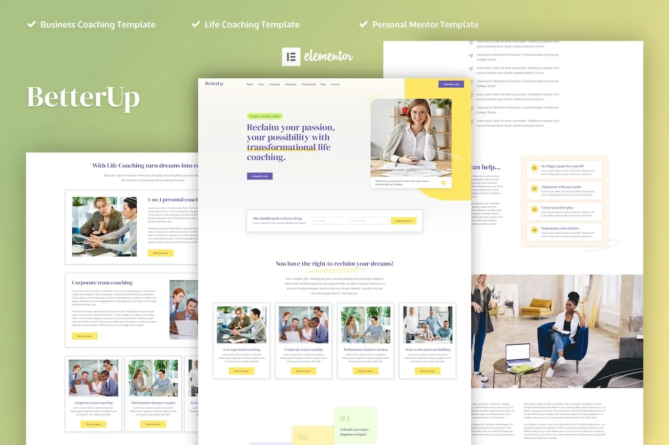 betterup business coaching mentor elementor pro template kit 65148167257d6