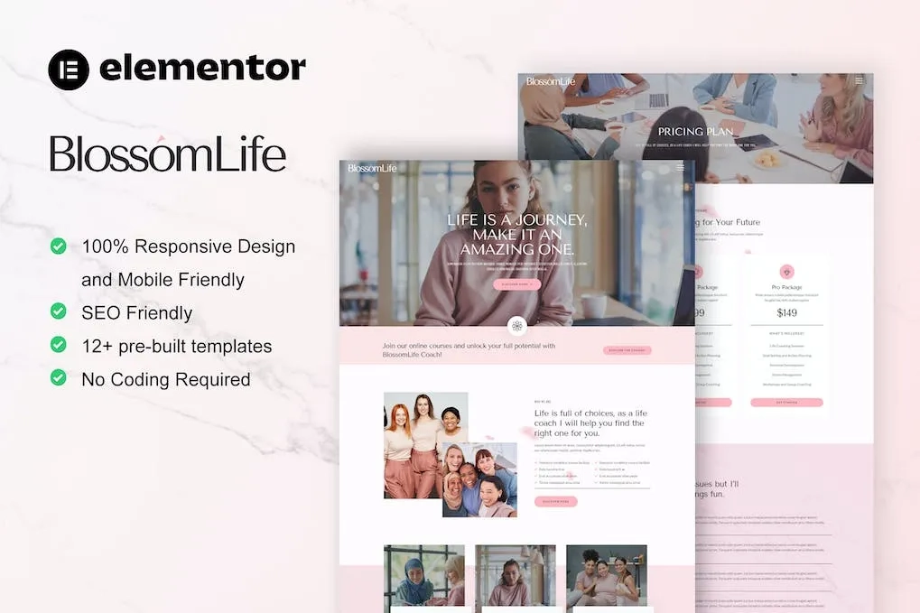 blossomlife woman life coach consulting elementor template kit 651427dfc48d4