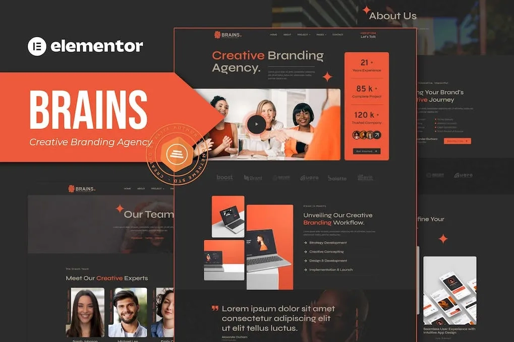 brains creative branding agency elementor template kit 6514621b69be8