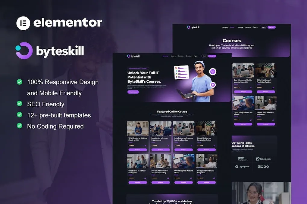 byteskill it online course education elementor pro template kit 6514771f88a5d