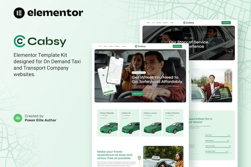 cabsy transport company on demand taxi elementor template kit 65145f35949bc