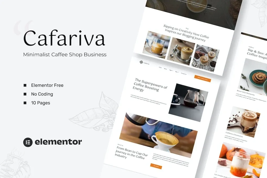 cafariva minimalist cafe coffee elementor template kit 65145f3dcf64b