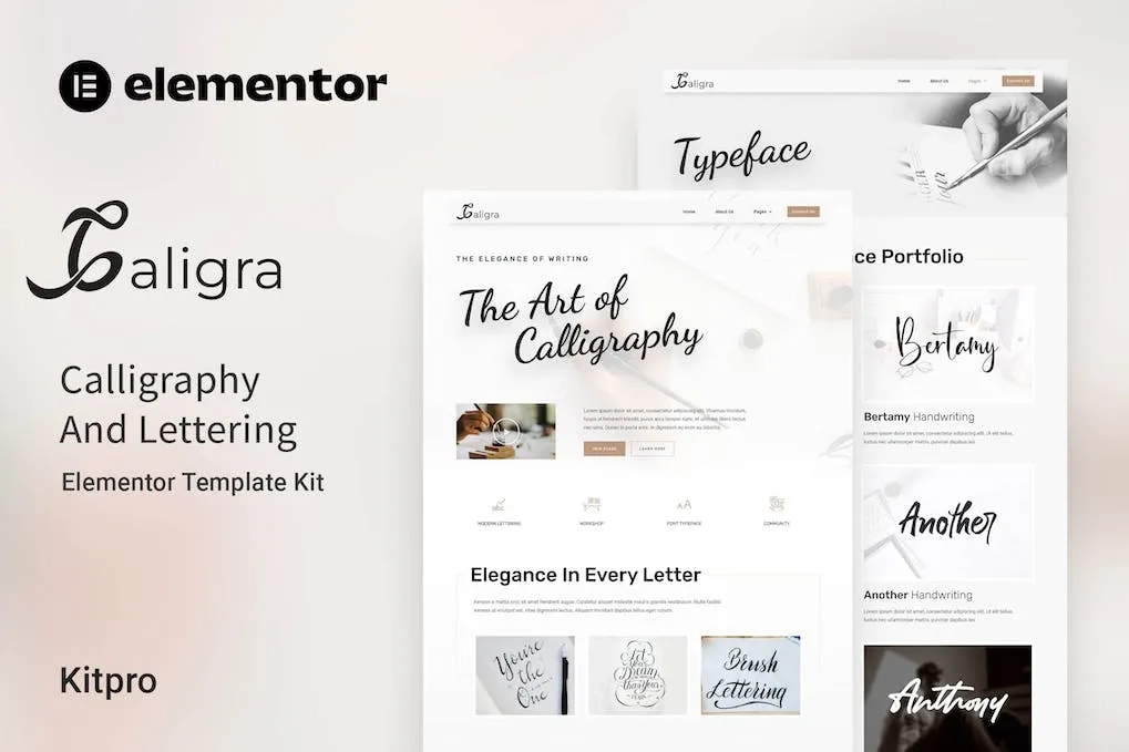 caligra calligraphy lettering elementor template kit 651462364cbe3