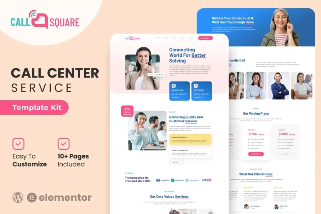 Call Square – Call Center & Support Company Elementor Template Kit