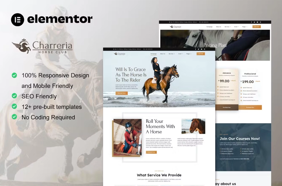 charreria horse riding club elementor template kit 651498a1c8a0c