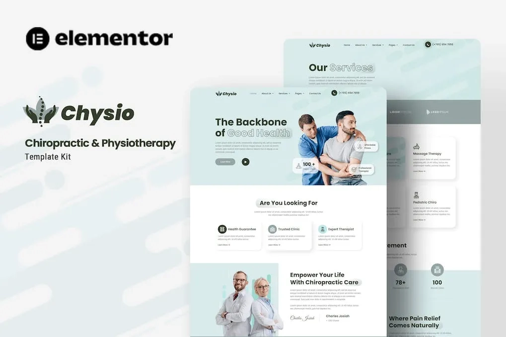 chysio chiropractic physiotherapy elementor template kit 651476f16e69b