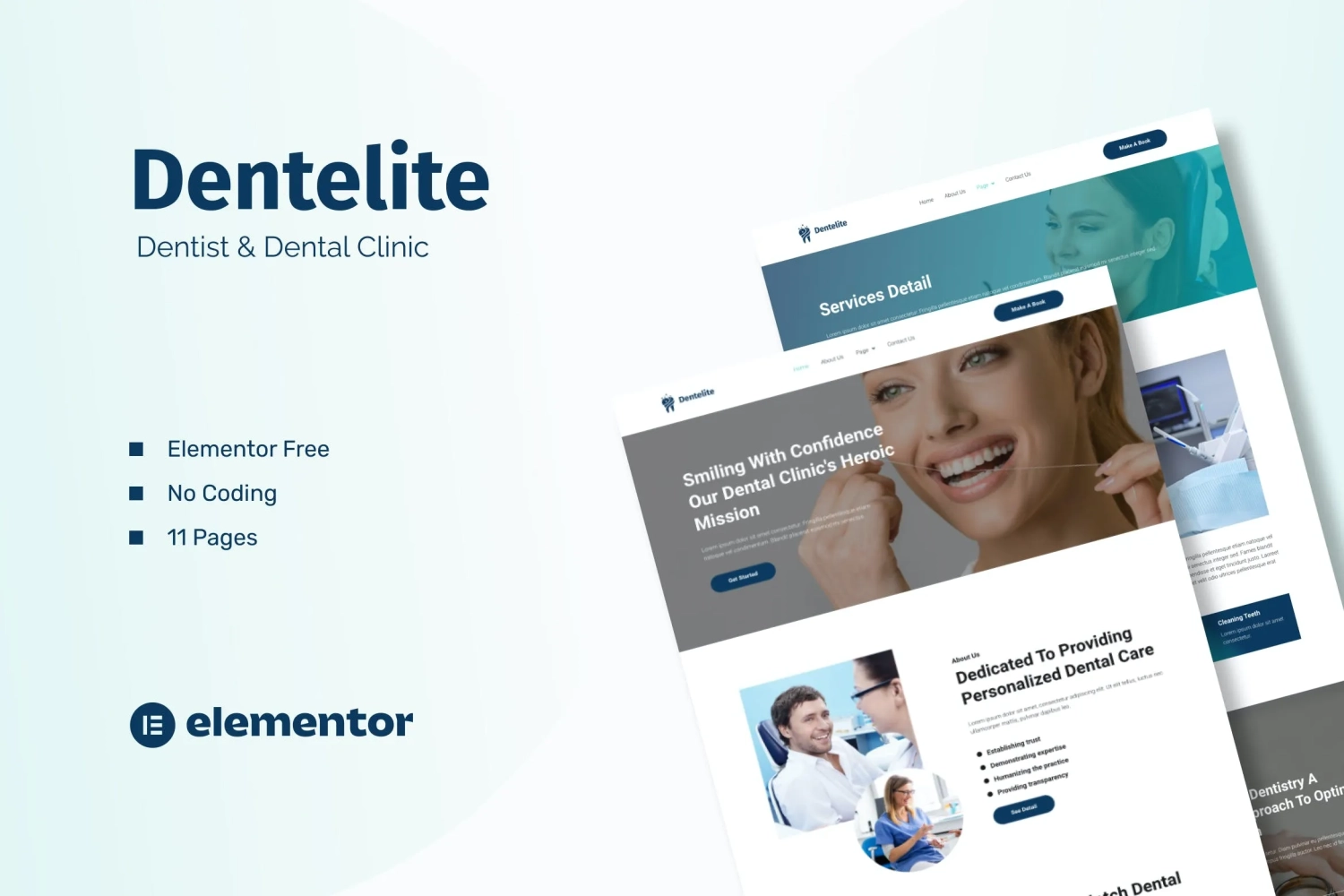 dentelite dentist dental clinic elementor template kit 65141f324b8db