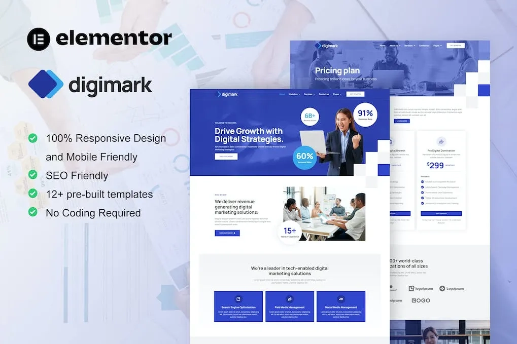 digimark digital marketing agency elementor pro template kit 6514625a4e699