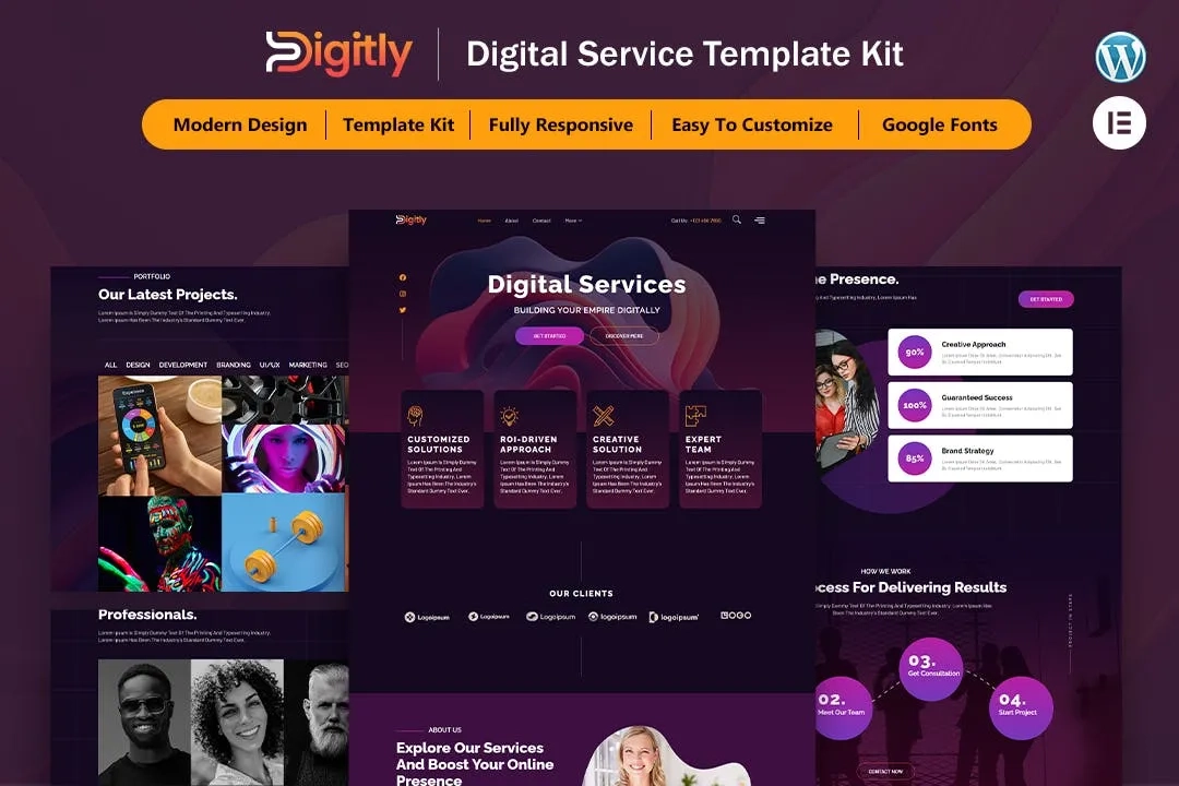 digitly digital service agency elementor template kit 65141f292f988