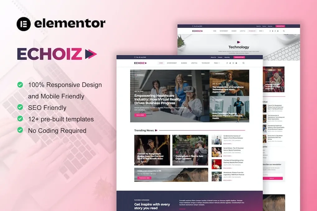 echoiz news magazine elementor pro template kit 6514776ac4d00