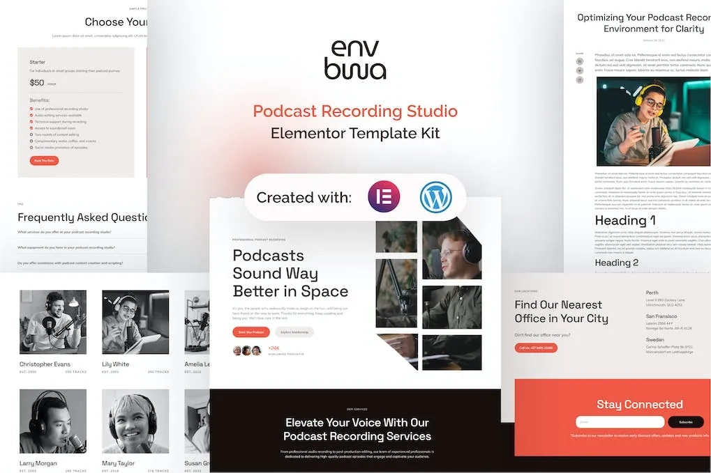 Envbwa – Podcast Recording Studio Elementor Pro Template Kit