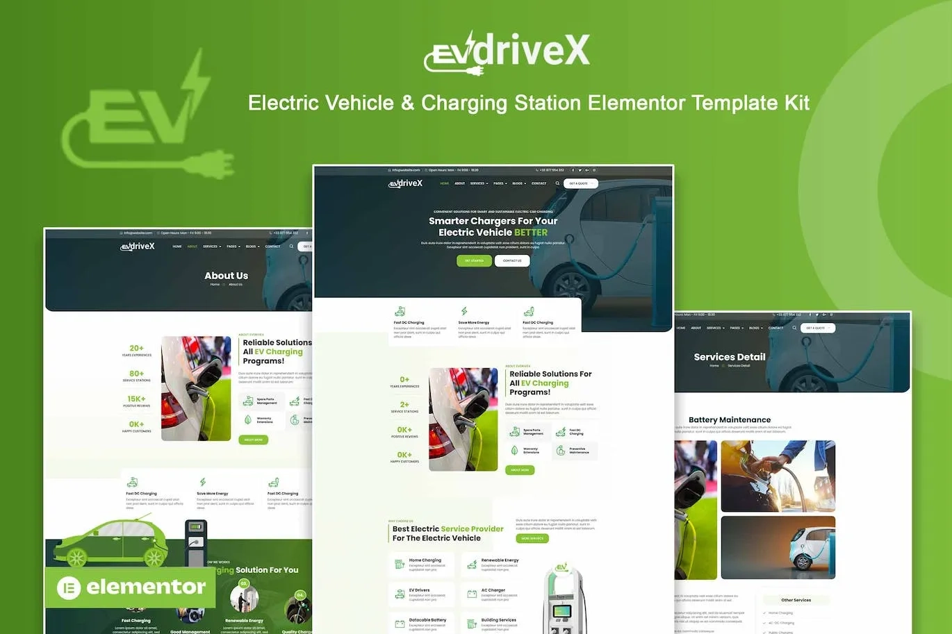 evdrivex electric vehicle charging station elementor template kit 6514298947057