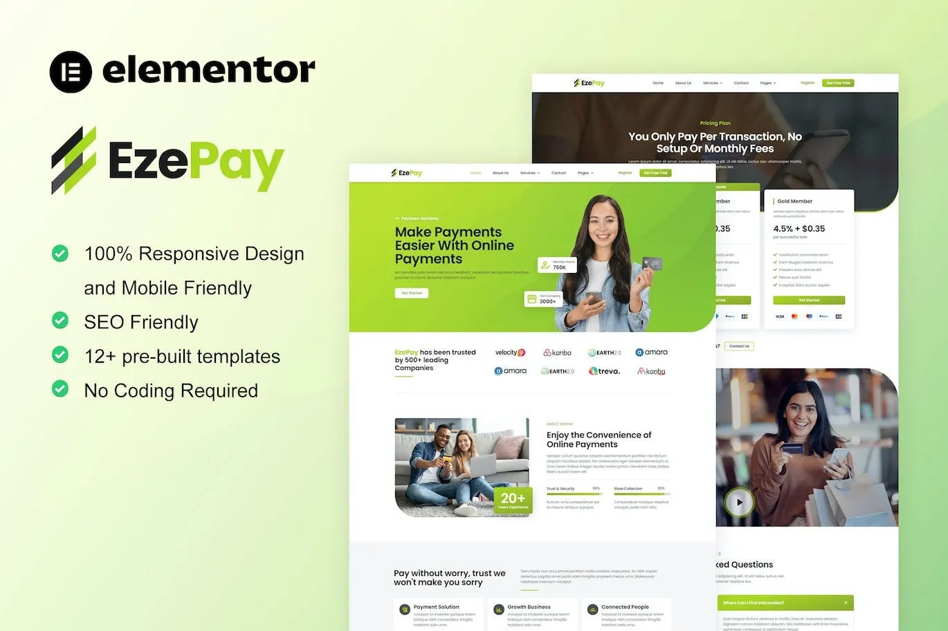 ezepay online payment gateway elementor pro template kit 65147b5a8358d