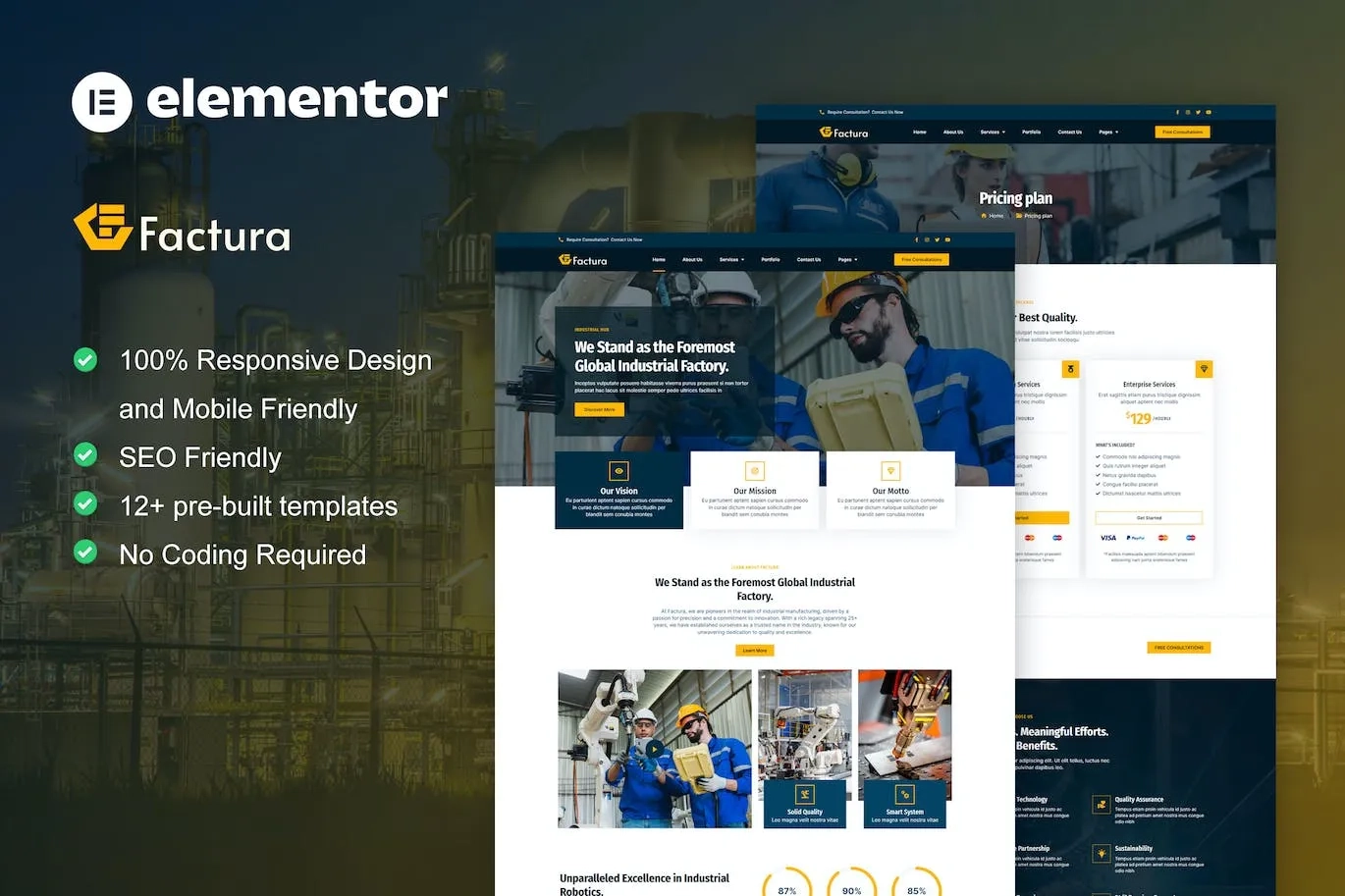 factura industry manufacturing elementor template kit 6514817b36baa