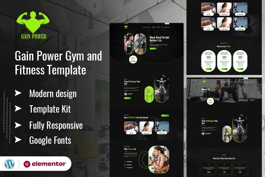 gain power gym fitness elementor template kit 6514823d7111c