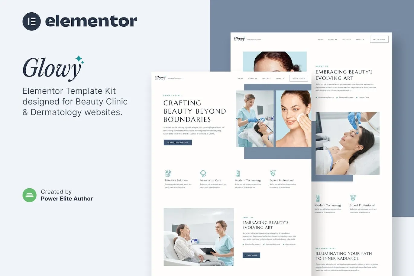 glowy beauty clinic dermatology elementor template kit 651481a34864d