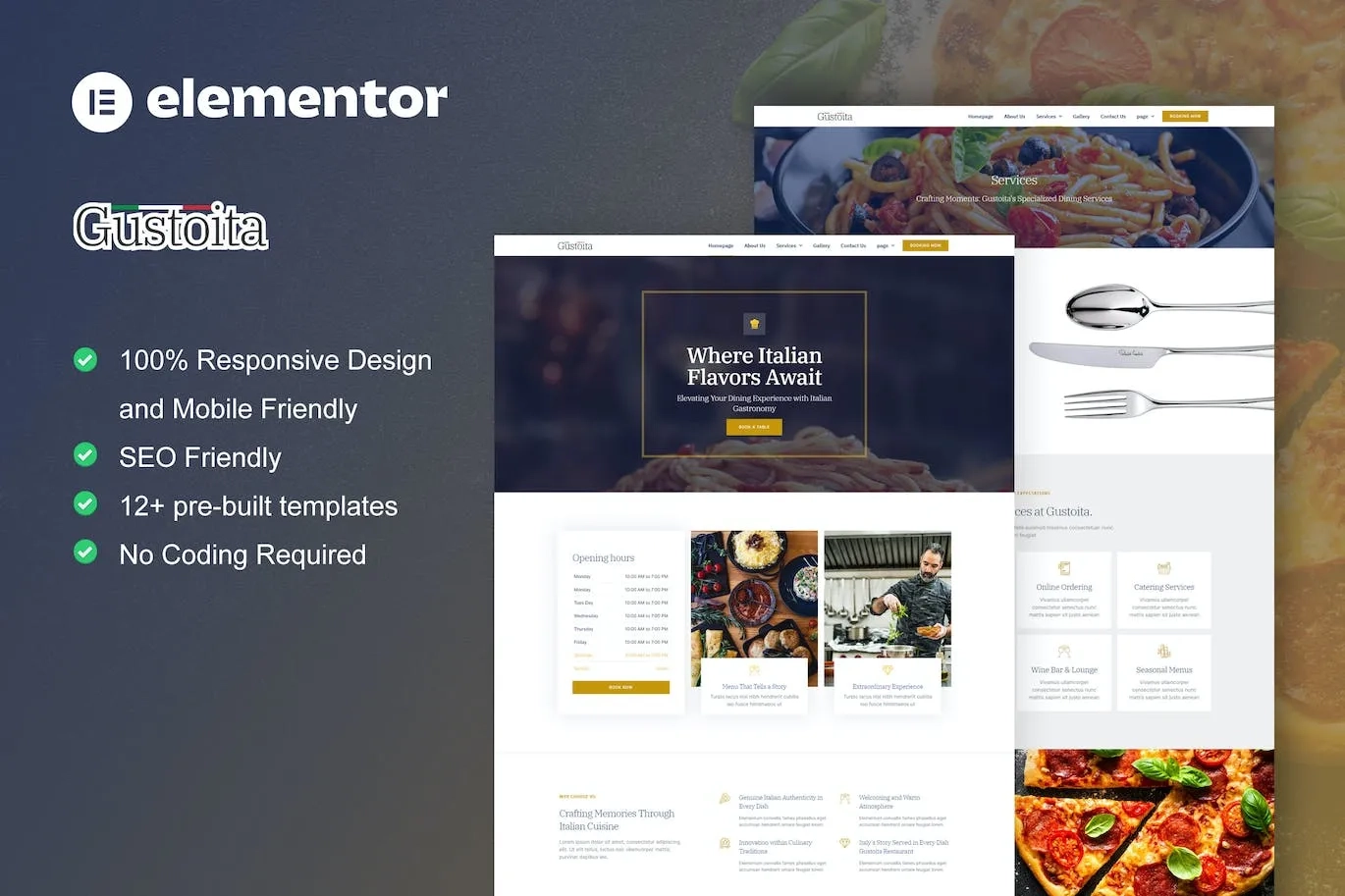 gustoita italian restaurant elementor template kit 651481e079645