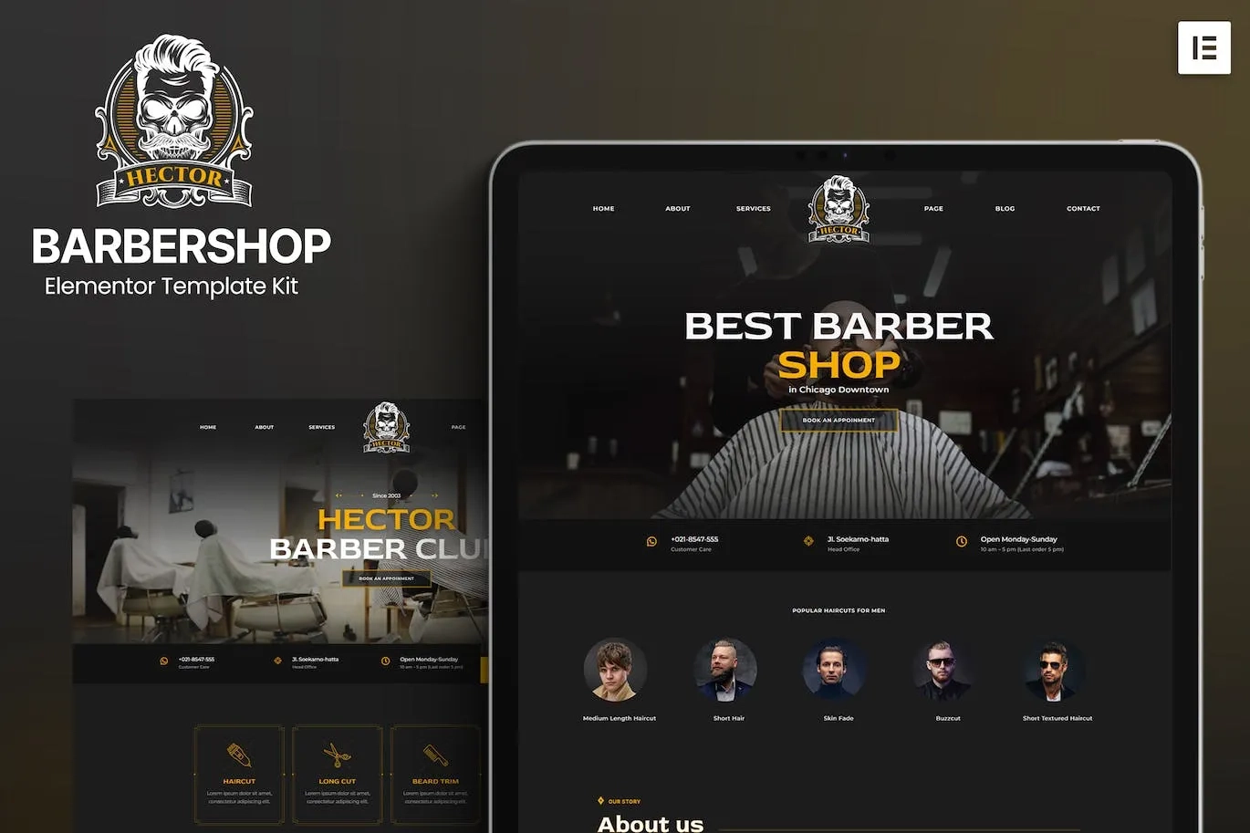 hector barbershop elementor template kit 651482b9070aa