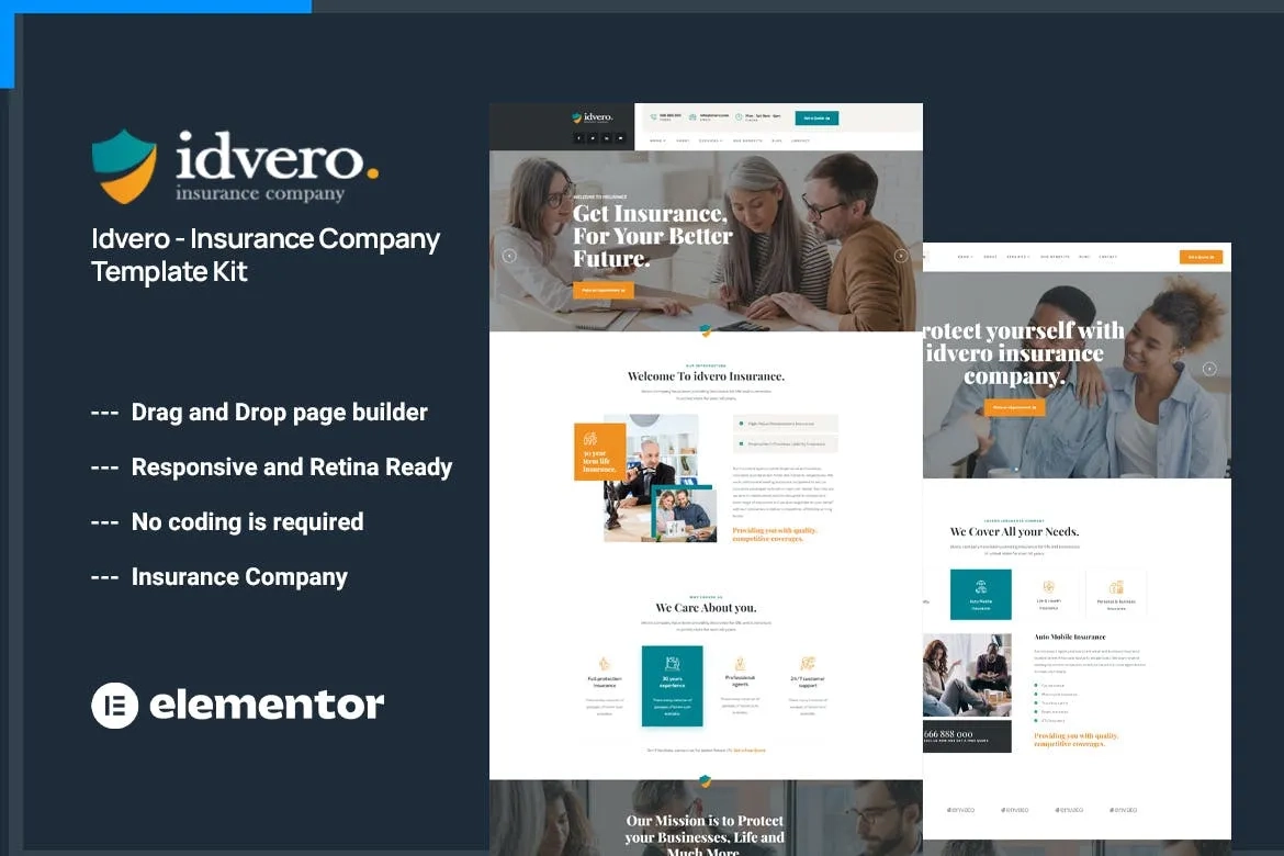 idvero insurance company elementor template kit 65141f1fb90cc