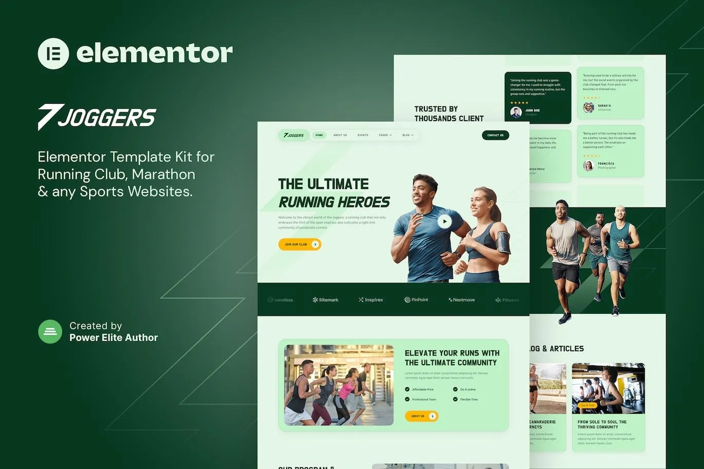 joggers marathon running club sports events elementor template kit 651481b7bfde8