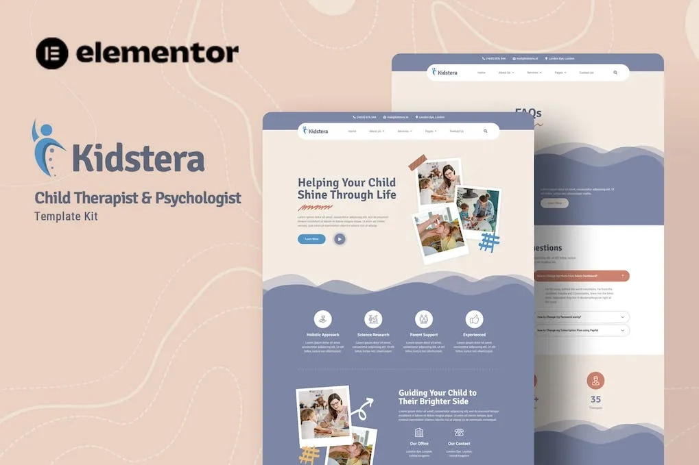 kidstera child therapist psychologist elementor template kit 6514625199456