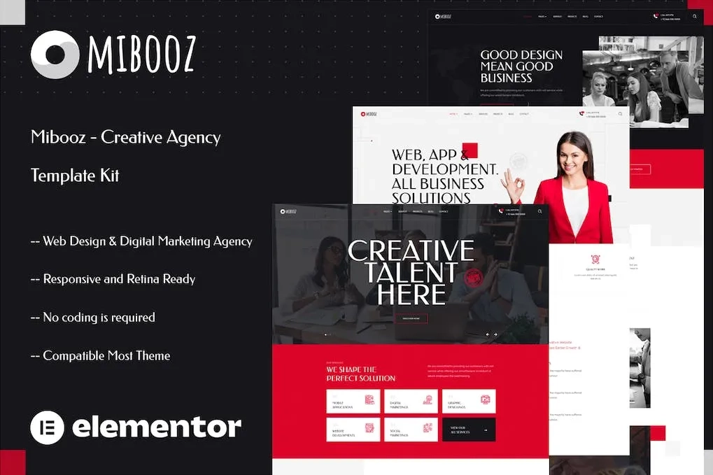 mibooz creative agency elementor template kit 65145f743a234