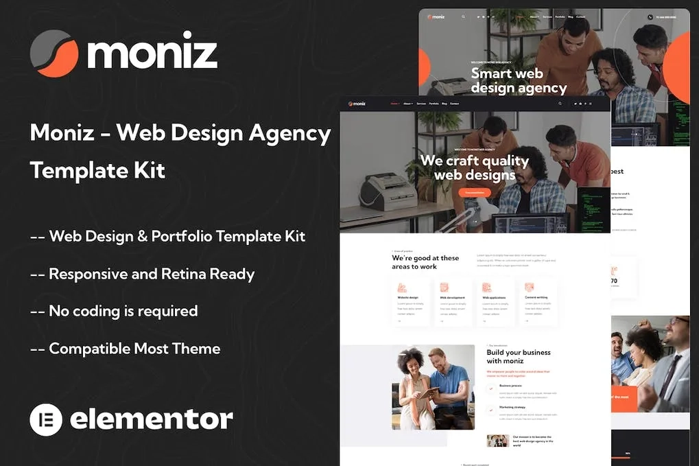 moniz web design agency elementor template kit 651427975c0ea