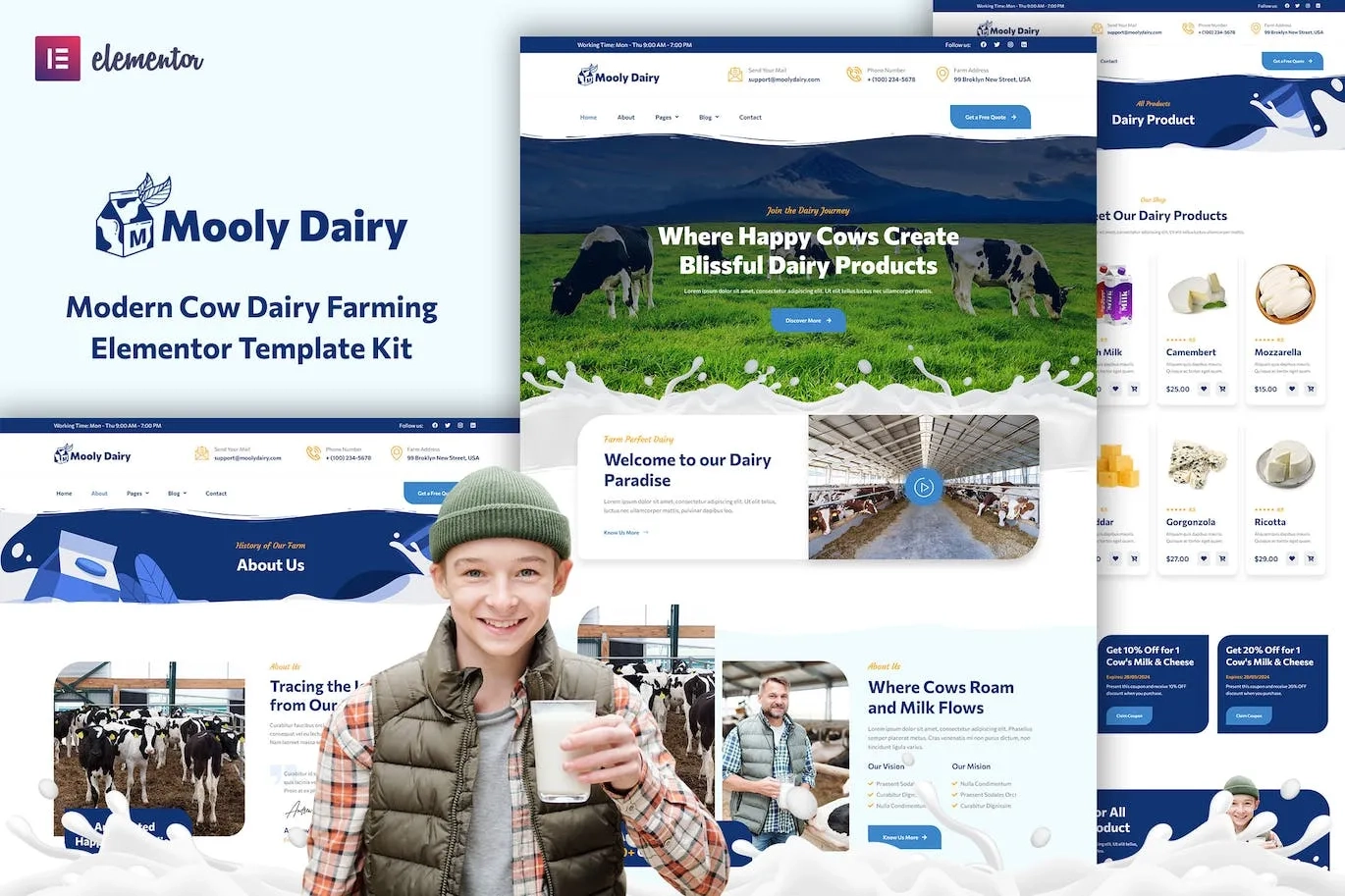 mooly modern cow dairy farming elementor template kit 65147e989dd80