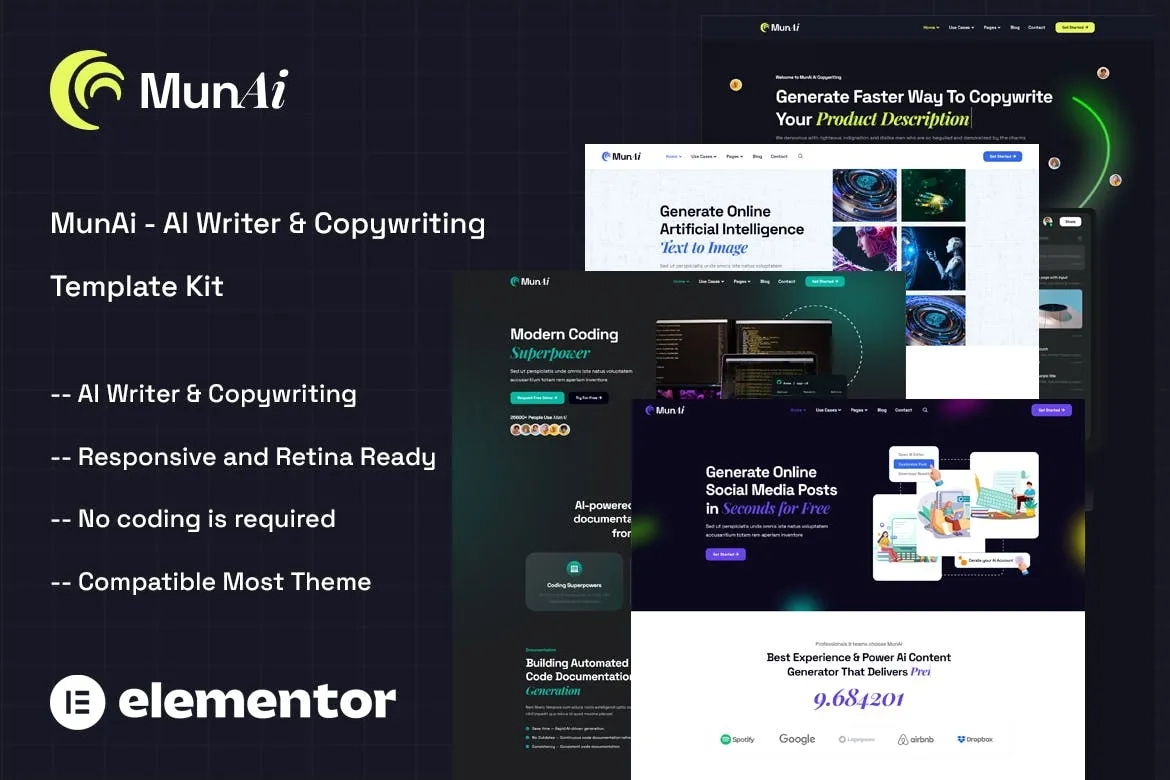 munai ai writer copywriting app elementor template kit 6514814a68e7f