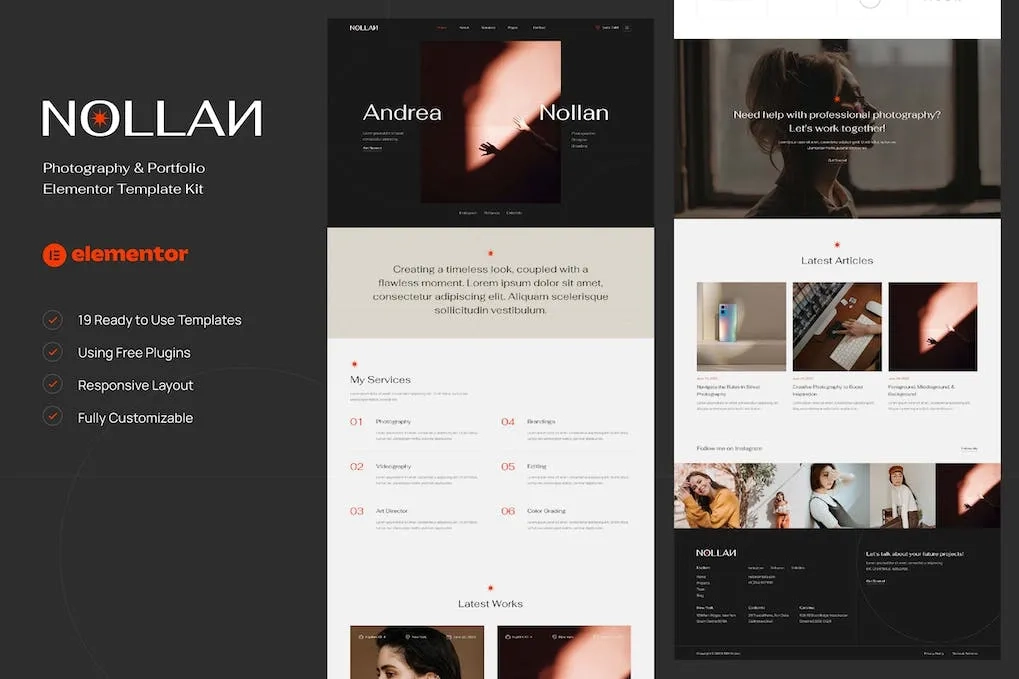 nollan photography portfolio elementor template kit 6514291245f87