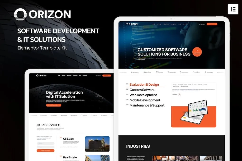 orizon software development it solutions elementor template kit 65145f8ea3aae