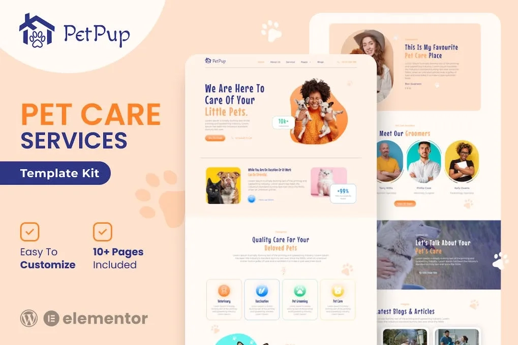 petpup pet care services elementor template kit 651477165e548