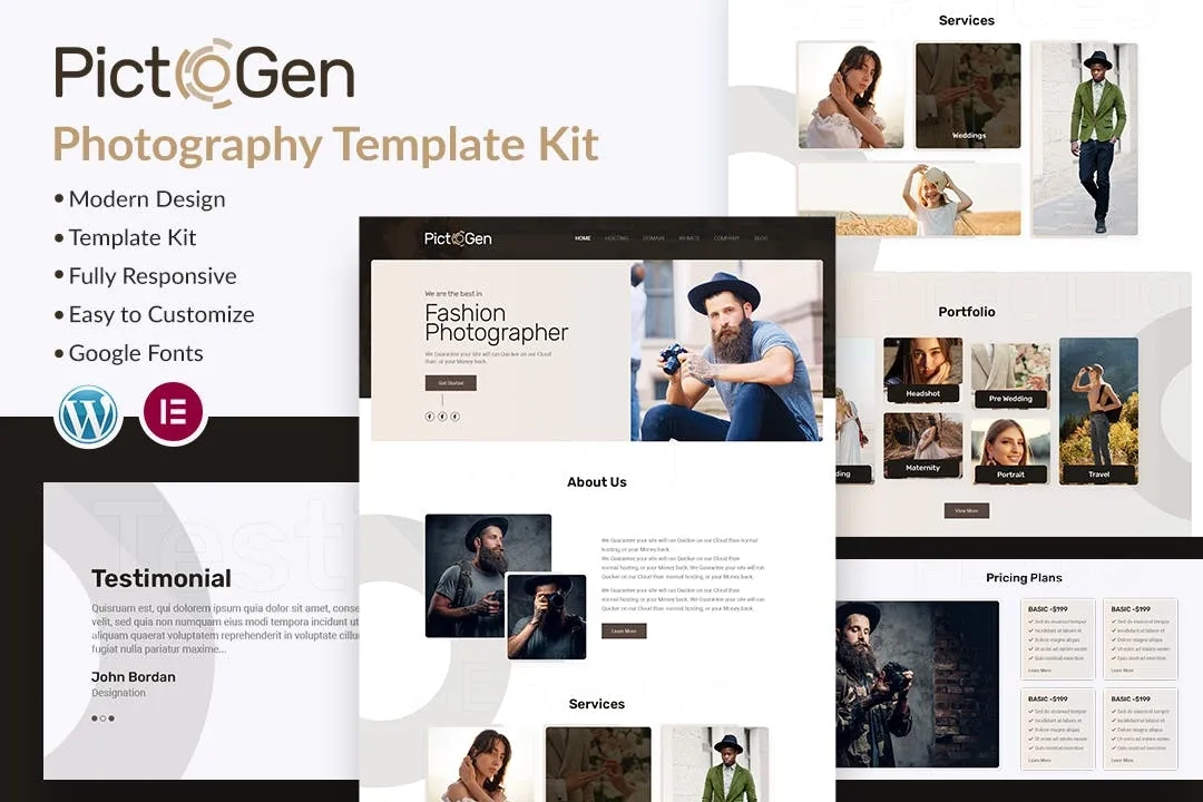 pictogen creative photography elementor template kit 65141e8a04985