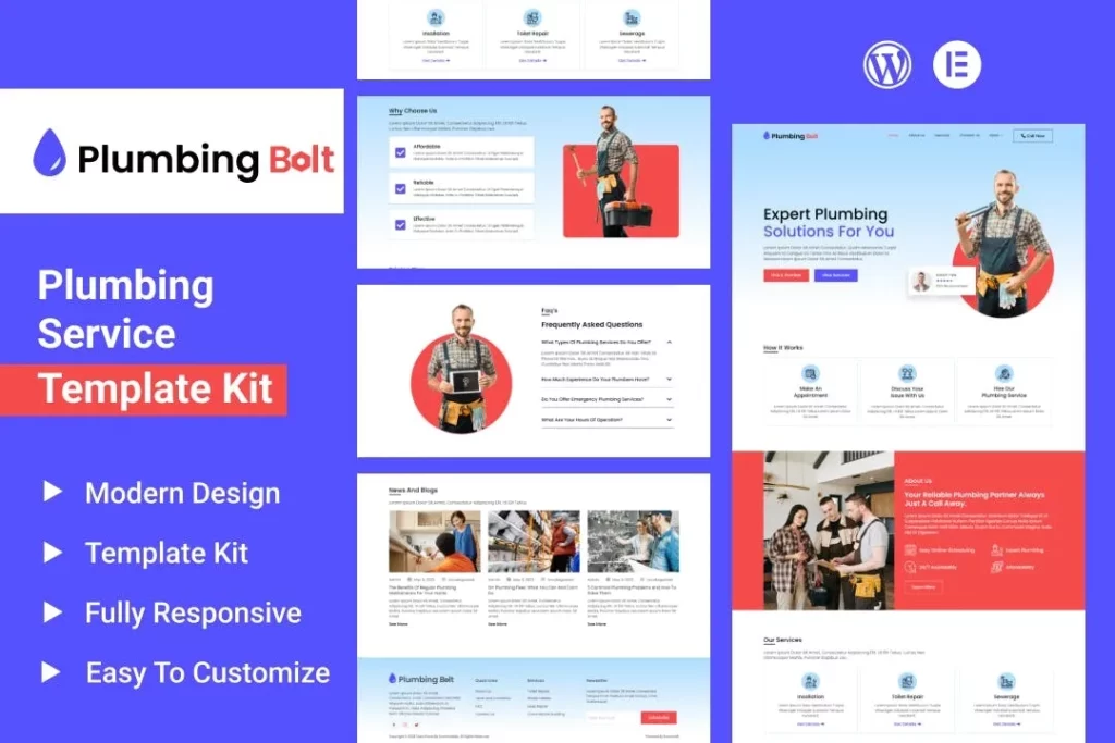 Plumbing Bolt – Plumbing Services Elementor Template Kit