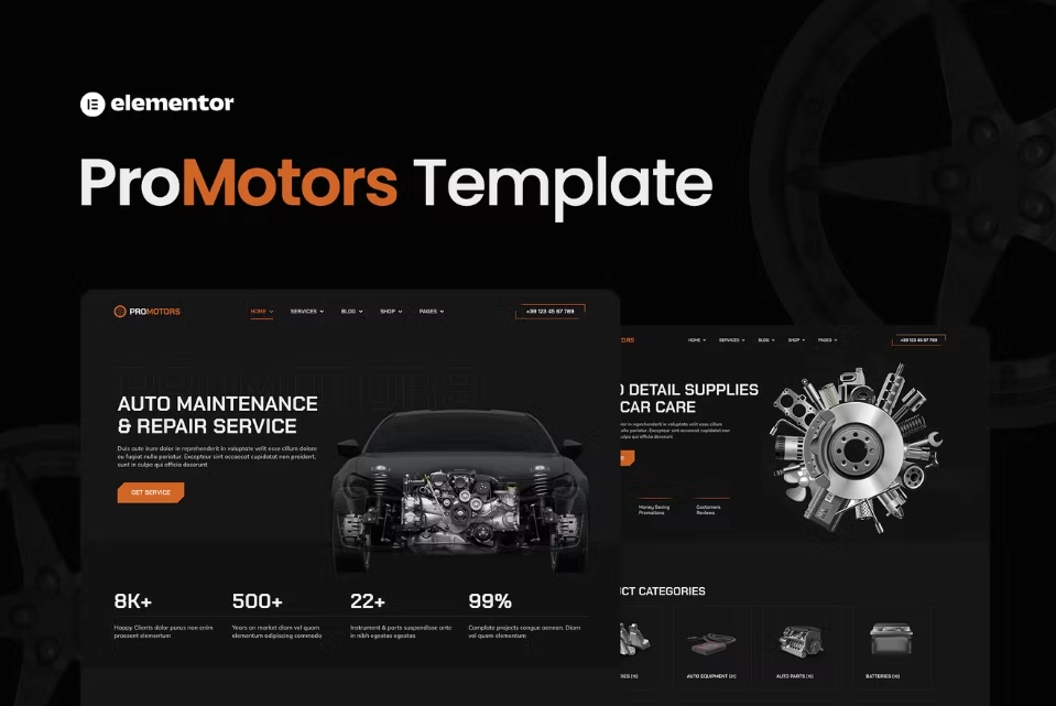 promotors car service and detailing elementor template kit 6514989050faf