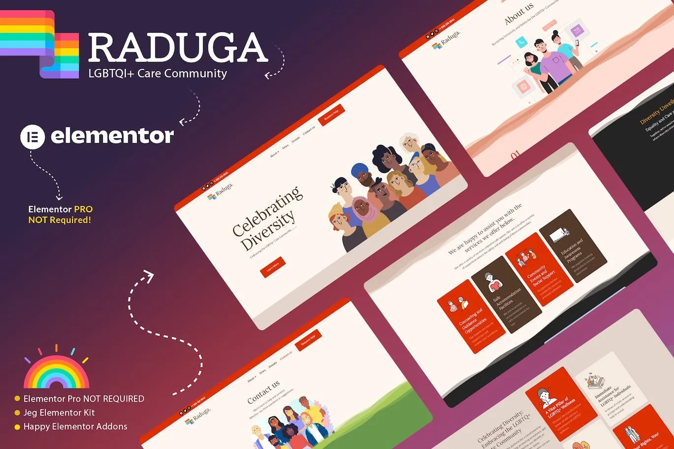 raduga lgbtqi care community elementor template kit 65148121814e2