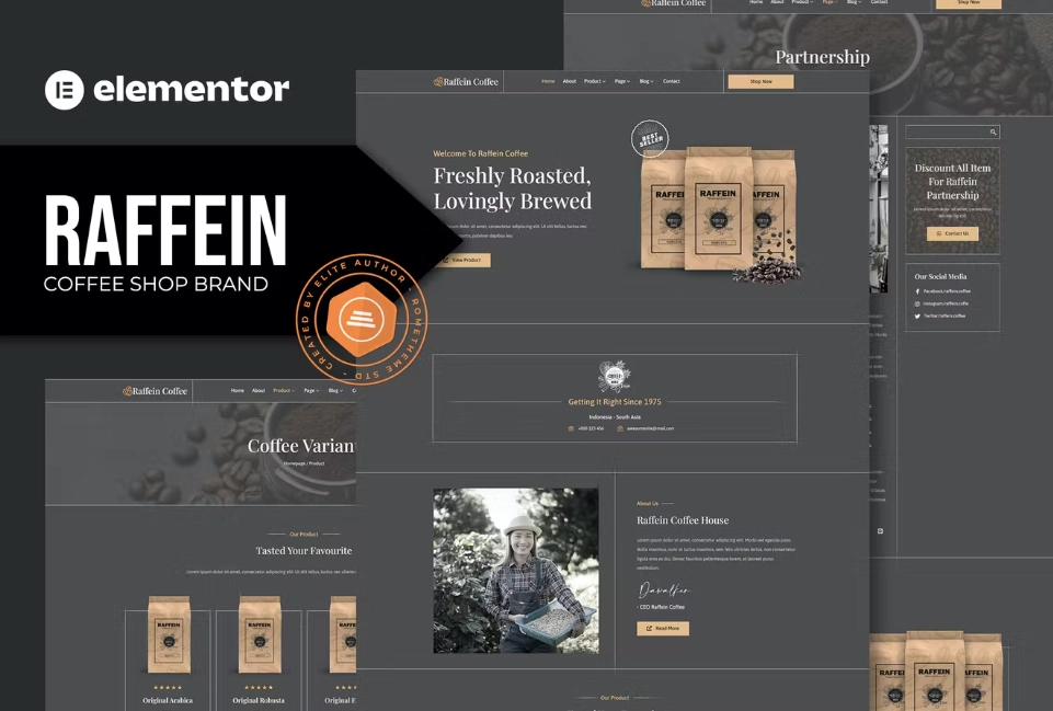 raffein coffee shop brand elementor template kit 65149ca547340