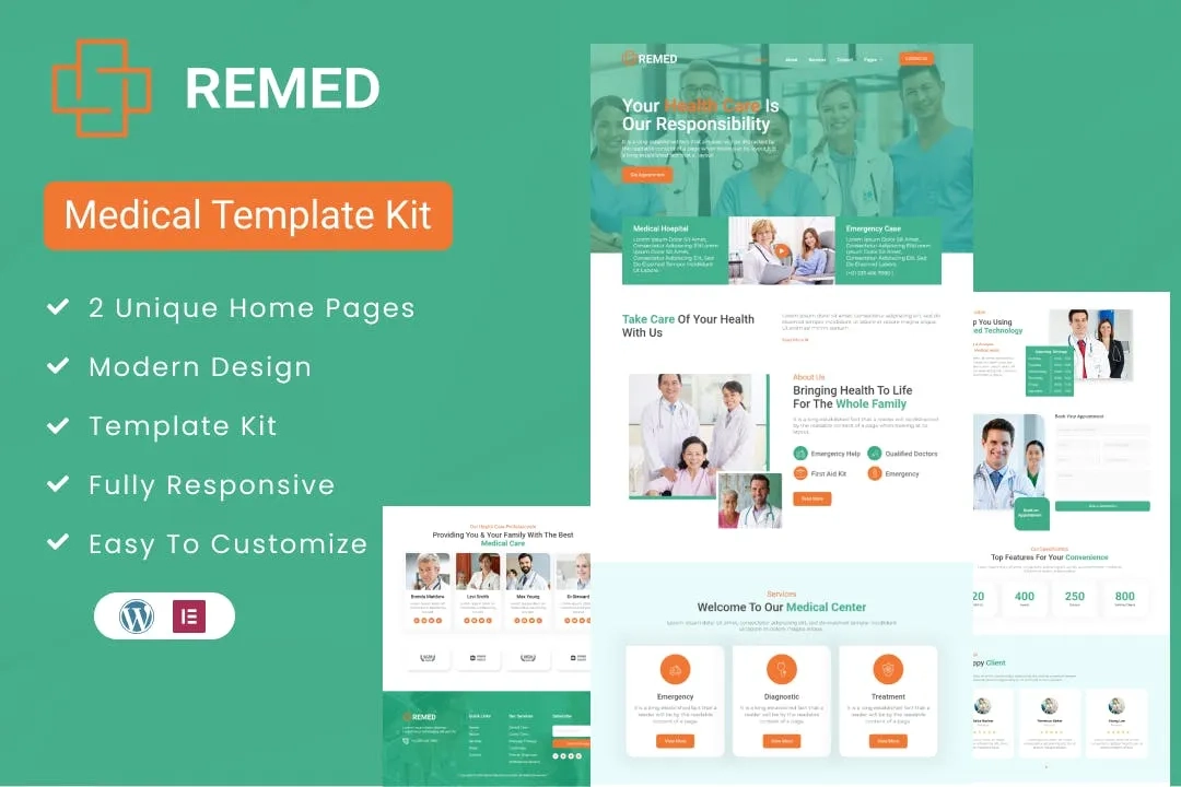 remed medical clinic elementor template kit 65141e9c91150