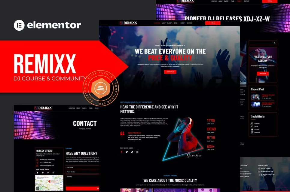 remixx dj course community elementor template kit 6514960bb51f4