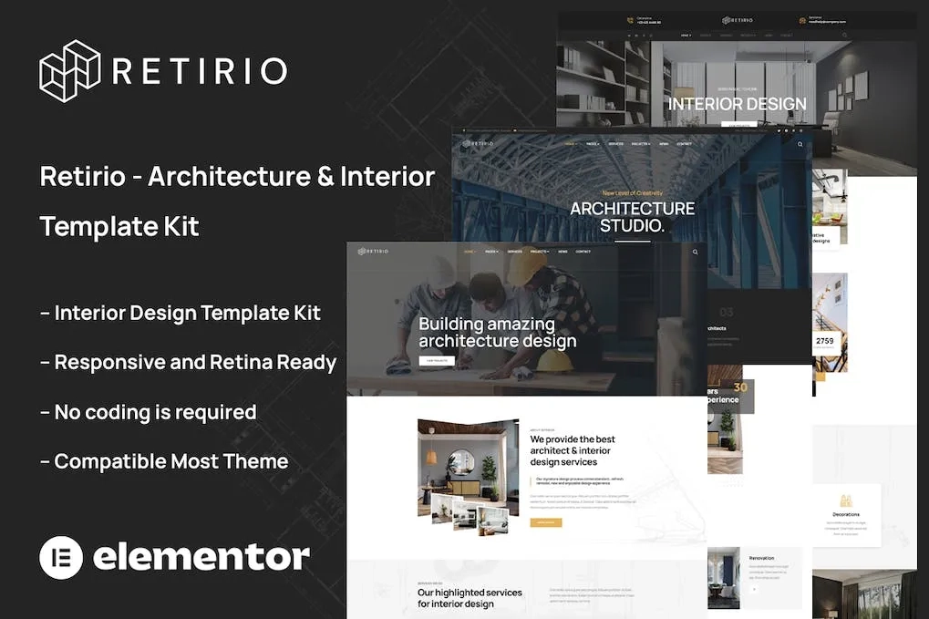 retirio architecture interior elementor template kit 6514273adce6b