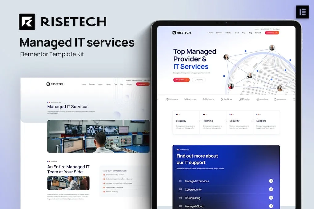 risetech managed it services elementor template kit 65145f8608577