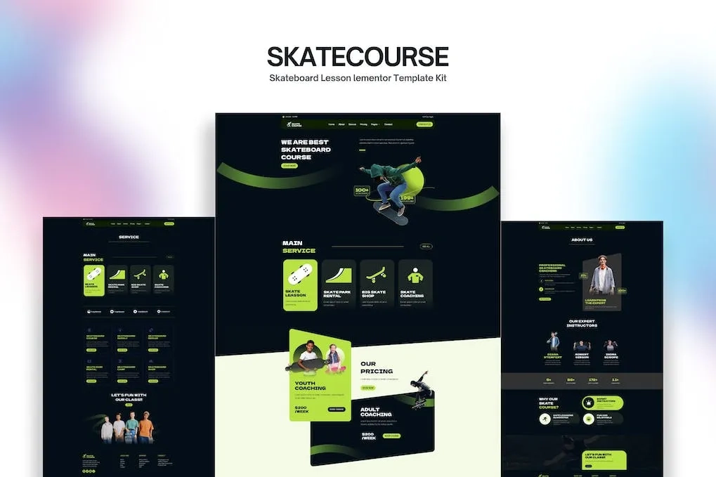 skatecourse skateboard lesson elementor kit 6514770d254ae