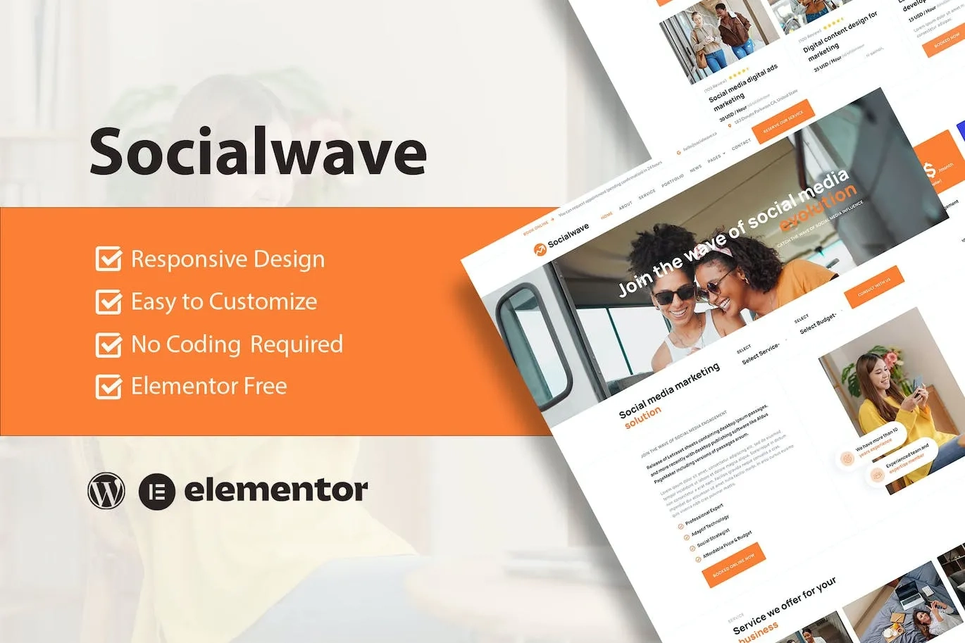 socialwave social media digital marketing service elementor template kit 65147bb695b97