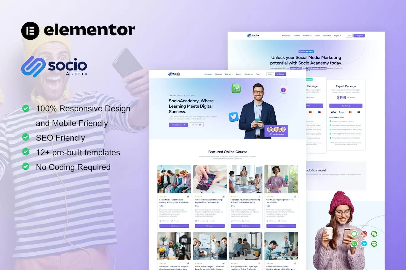 socioacademy social media management course elementor template kit 65147b7794b37